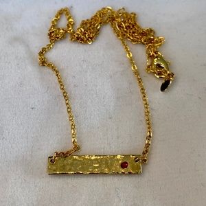 Gold and Ruby, Cancer Birthstone Necklace Bar